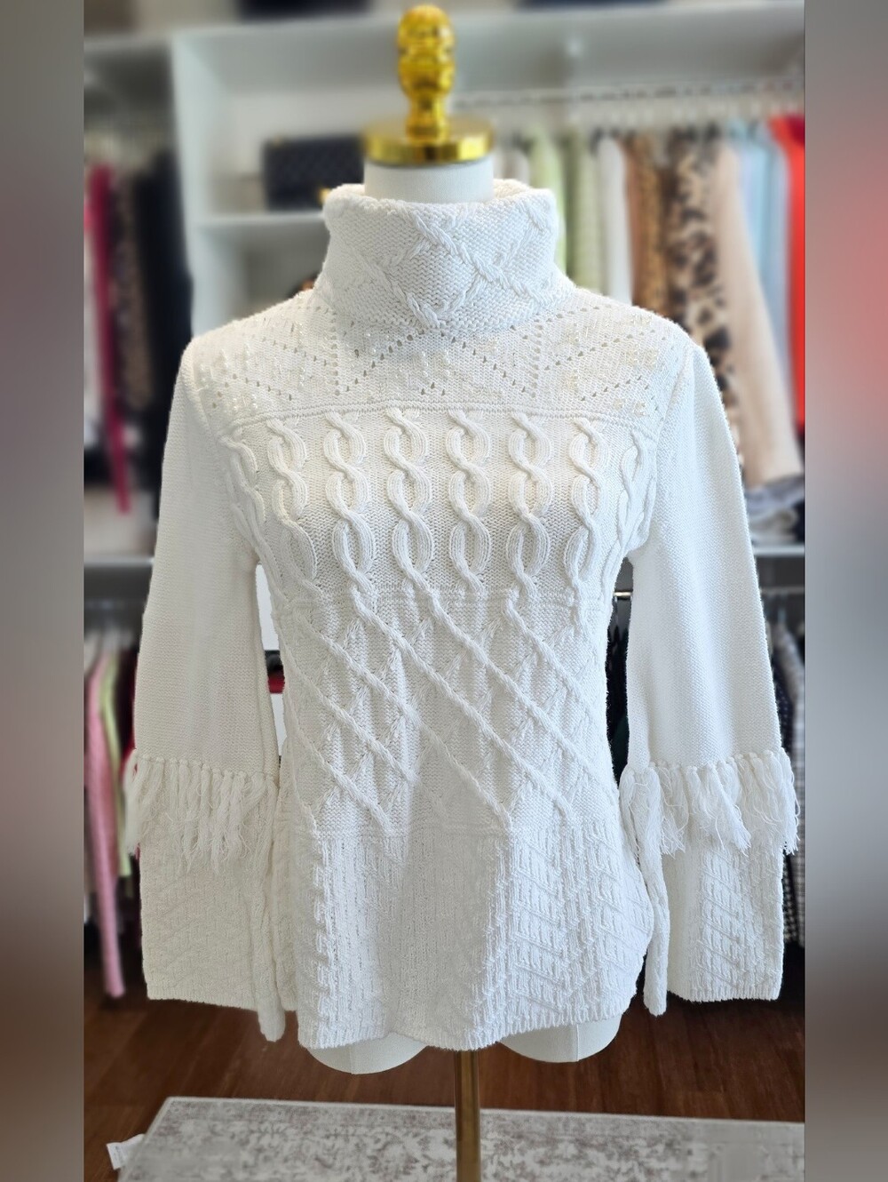 White House Black Market Women's Turtle Neck Boho White Blouse Size S - Picture 3 of 7